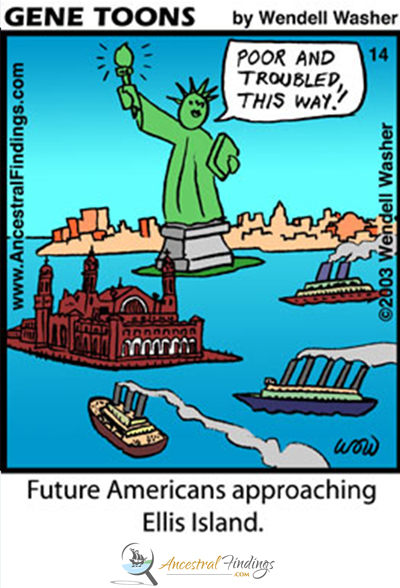 Future Americans Approaching Ellis Island (Genetoons Cartoon #14)