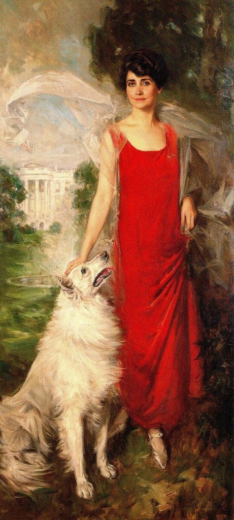 The official White House portrait of First Lady Grace Coolidge with her dog Rob Roy. (Wikipedia)