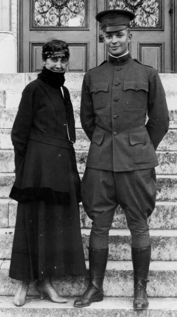 Mamie Eisenhower, with her husband, Dwight, on the steps of St. Mary's College, San Antonio, Texas, in 1916.