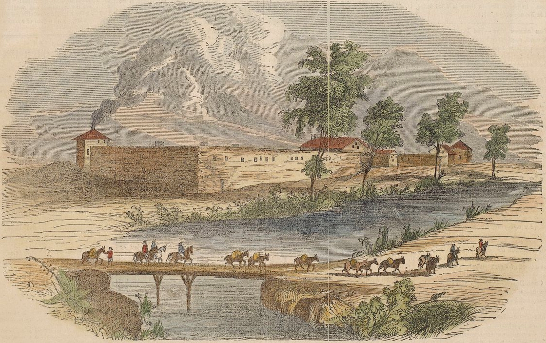 Contemporaneous illustration of Sutter's Fort in the 1840s