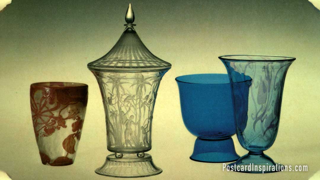Glass by Gallé, Orrefors, Wienwe Werkstätte and Steuben (Carder), ca. 1885-1935. (Postcard)