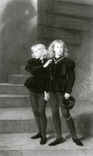 The Princes in the Tower, by Samuel Cousins (died 1887), after Sir John Everett Millais (original 1878). Mezzotint. National Portrait Gallery (RN37073).